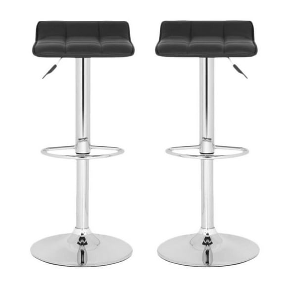 Home Square 22.4"-20.9" Chrome Steel Bar Stool in Black - Set of 2