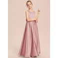 thumbnail image 4 of Drtj Formal Dress for Teen Girls Bow A-line V-Neck Floor-Length Satin Flower Girl Dresses for Wedding Kids Floor Length Princess Pageant Dres, Sized 16, Color Blush, 4 of 6