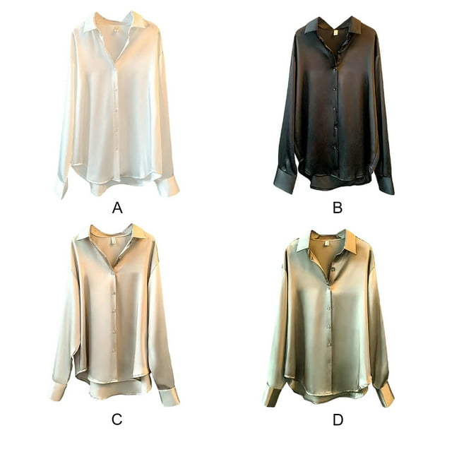 Chemise Décontractée pour Femmes Style Boutonné Voyage Randonnée Vacances Festival Travail Réunion Polyester Col à Revers Blouse Manches Longues Vêtements Noir m