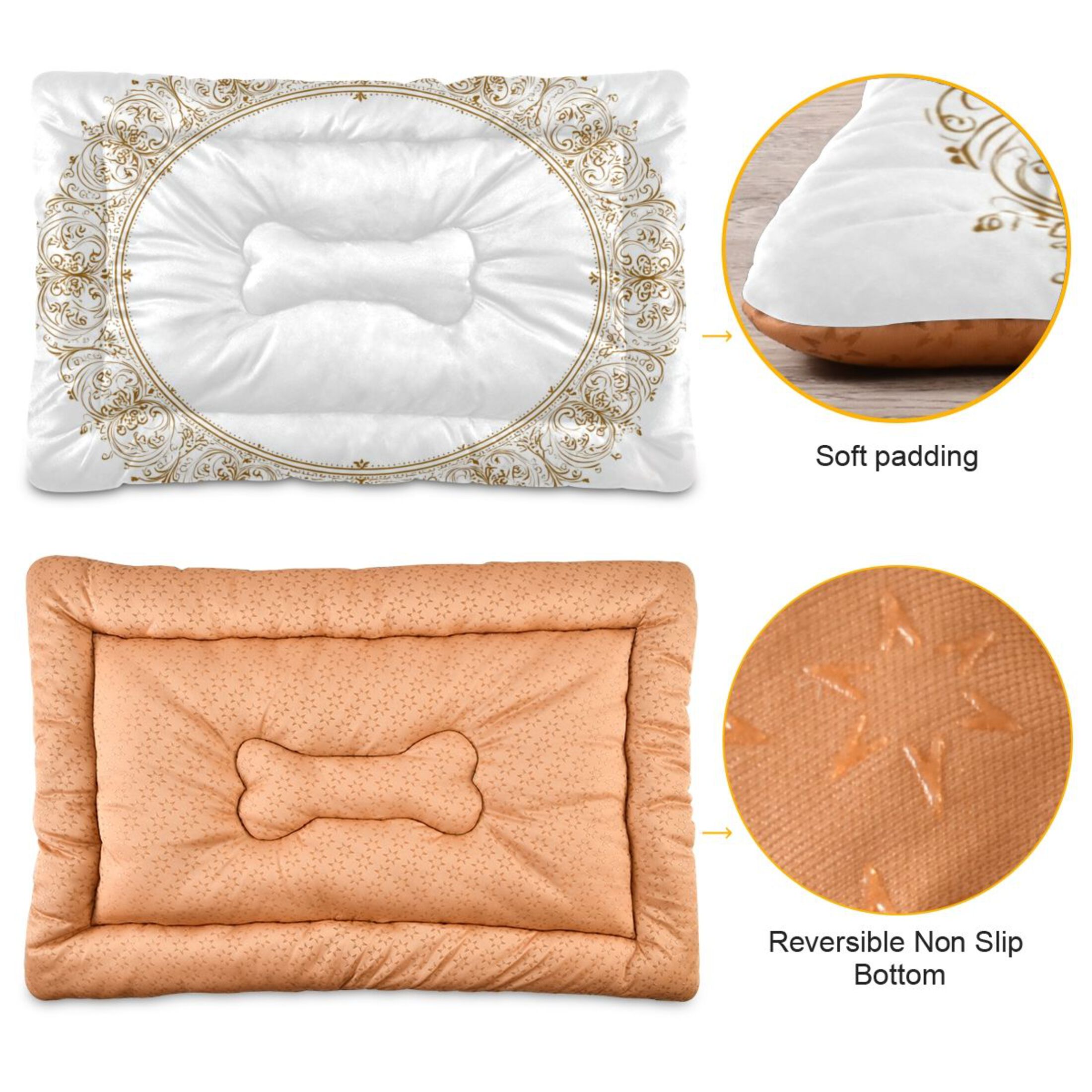 Cozy Mat Pet Bed Indoor Outdoor Warm Soft For Cat Dog Puppy(S/M) Gold Intricate Design