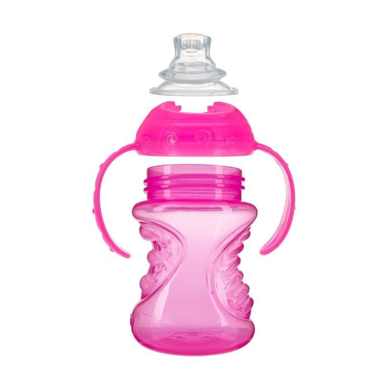 pack) Nuby No-Spill Grip N' Sip Pink Soft Spout Sippy Cup, fl
