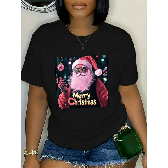 NIJIANKEHAN Vintage Groovy Santa Claus Christmas Vibes Womens Kids Girls T-Shirt 0XL