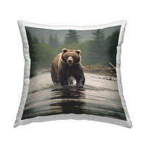 Stupell Industries Splashing Bear in Pond Decorative Printed Throw Pillow, 18 x 18