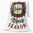 thumbnail image 2 of Ready for Christmas movie season retro TV pine berries white Flannel Blanket for living room family room Christmas Home Decor vintage cinema night Gift for families, 2 of 9