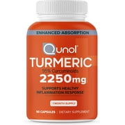 Qunol Turmeric Curcumin with Black Pepper, 2250mg Turmeric Extract with 95% Curcuminoids, Extra Strength Turmeric Supplement, Enhanced Absorption, Joint Support Supplement, 90 Vegetarian Capsules