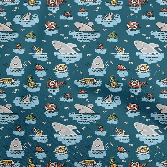oneOone Rayon Teal Blue Fabric Beach Hawai Quilting Supplies Print Sewing Fabric By The Yard 56 Inch Wide