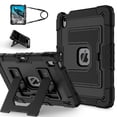 thumbnail image 2 of ELEHOLD 3-Layer Rugged Case For Apple iPad Air 11 (2025 / 2024) Heavy Duty Shockproof Cover, [Drop Protection], [Logo Visible], With Kickstand & Pencil Holder & Shoulder Strap, Black, 2 of 10