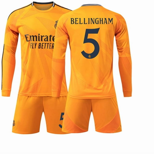 2425 Real Madrid Extérieur No. 5 BELLINGHAM orange Uniforme de football à Manches Longues Maillot Classique
