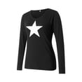 thumbnail image 2 of hirigin Women Trendy T-Shirt, Vintage Star Print V Neck Long Sleeve Relax Fit Casual Tops for Females, Black/Gray/White/Green, 2 of 9