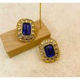 thumbnail image 3 of Vintage 1 1/4" clip on gold square blue and clear stone earrings, 3 of 4