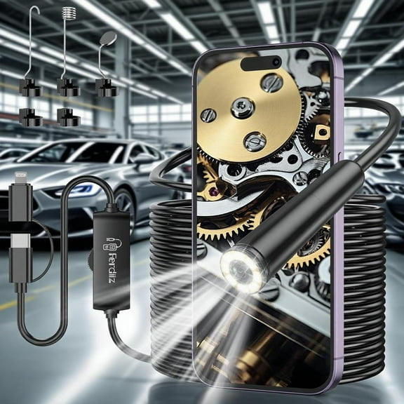 Ferdiiz Endoscope Camera with Light,1920P HD Borescope with 8 Adjustable LED Lights, Borescope with 32.8ft Semi-Rigid Snake Camera with Light,7.9mm IP67 Waterproof Inspection Endoscope