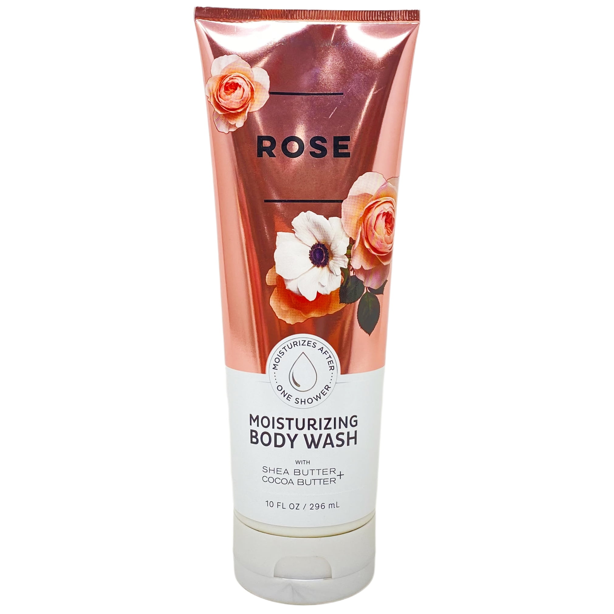 Bath & Body Works Rose - 3 Moisturizing Body Washes (10 fl oz / 295 ml Each) with a Cherry On Top Bar Soap