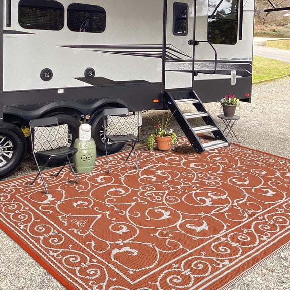8*10ft Waterproof Outdoor Rug,Reversible Plastic Straw Rug, Thick 320GSM Polypropylene Mat for Patio, RV, Camping, Backyard, Beach,Easy to Clean