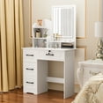 thumbnail image 6 of Fompes Wood Makeup Vanity Desk with Mirror and Lights Makeup Table with 4 Drawer and 6 Open Shelves Bedroom Dressing Table, 6 of 13