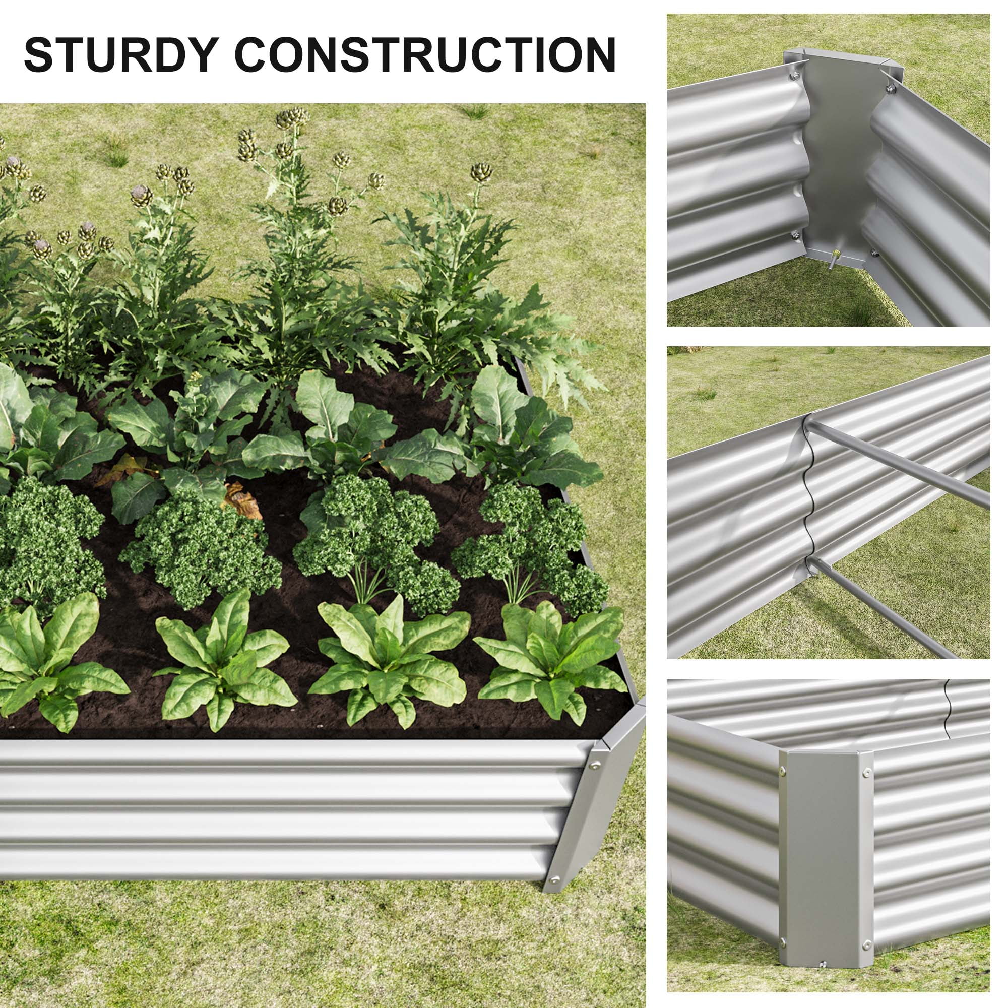 Aukfa Raised Garden Bed Outdoor, Large Heavy Metal Planter Box Steel Kit for Vegetables Flowers Herb, 6 ft x 3 ft, Silver