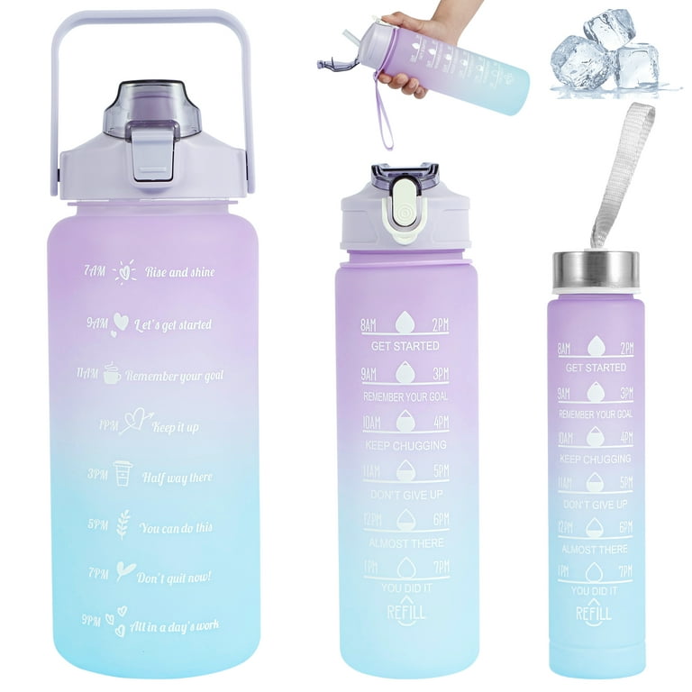 ENDEGOO 3 Pcs Set Motivational Water Bottle with Straw & Time Marker 64oz  30oz 16oz Gradient Purple …See more ENDEGOO 3 Pcs Set Motivational Water
