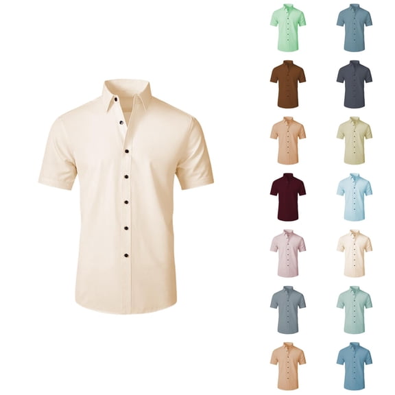 Mens Dress Shirts Summer Short Sleeve Button Down Collared 4 Way Stretch Formal Work Shirts Business Casual Shirt