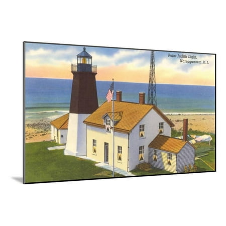 Pt Lighthouse - Pt. Judith Lighthouse, Narragansett, Rhode Island Wood Mounted Print Wall Art