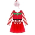 thumbnail image 3 of iiniim Kids Girls Christmas Party Outfits Long Sleeve Stripes Tulle Dress Leotard Tutu Dress with Hat Red 4, 3 of 7