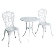 Outsunny Ensemble de 3 chaises de table de bistrot antiques pour jardin, terrasse, extérieur, blanc