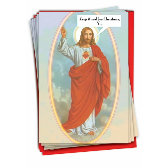 12 Funny Christmas Cards Pack (1 Design, 12 Cards) - Keep It Real Jesus B1479