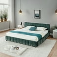 thumbnail image 5 of Newest California King Upholstered Storage Bed with Chenille Fabric, Underbed Drawers & Grounded Design for Master Bedroom, Thick Padded Headboard, No Box Spring Needed,Blue+Green, 5 of 18