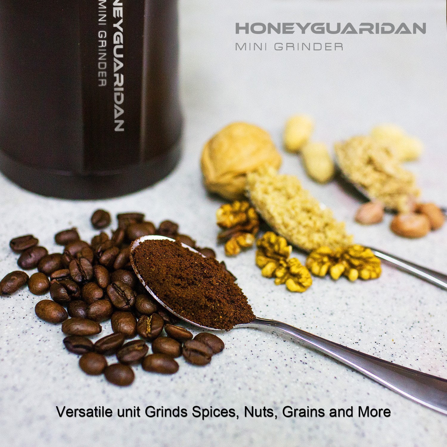 2 pcs HoneyGuaridan Electric Grinder for Coffee Bean, Spices, Nuts , Grains and Others- Super Powerful 200W, 20 Seconds to Grind per time