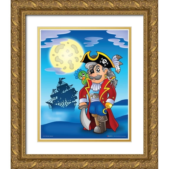 Viskova, Klara 15x18 Gold Ornate Wood Framed with Double Matting Museum Art Print Titled - Pirate with Big Moon