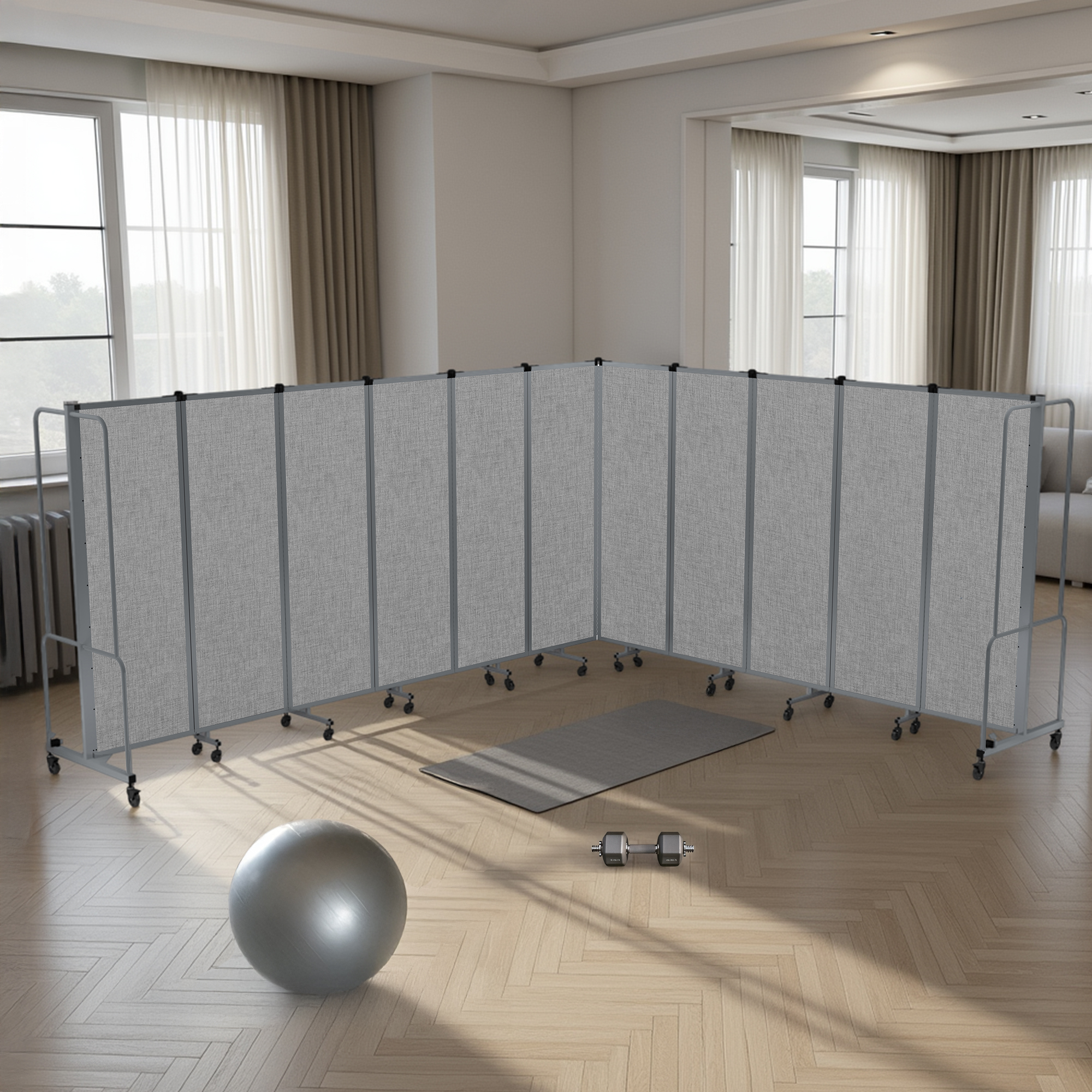 Hampden Furnishings Otis Collection Portable Room Divider, 11 Grey Panels, Grey Frame