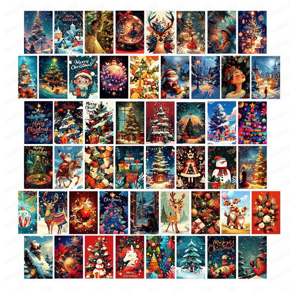 50 Pack Christmas Cards,Retro Xmas Cards,Christmas Wall Art Collage Kit,Fashionable high-chromatic postcards,Merry Christmas Greeting Cards for Christmas Xmas Holiday Wishes Party Favors