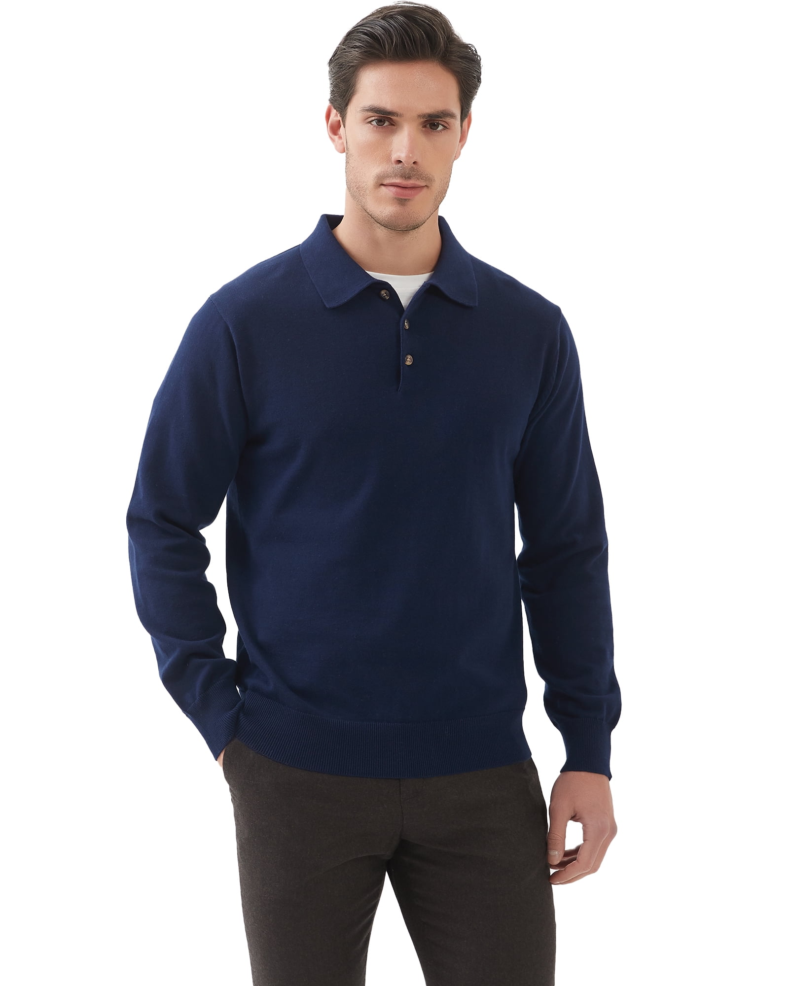 Kallspin Men's Cotton Knit Polo Sweater Business Casual Long