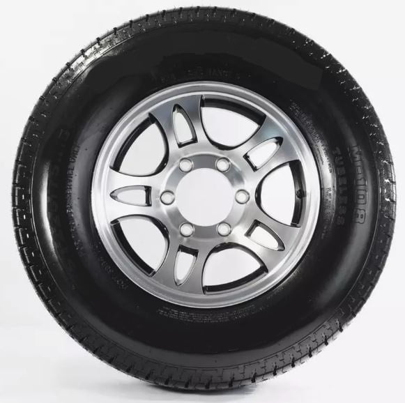 2-Pack Radial Trailer Tire On Rim ST225/75R15 Load E 6 Lug Aluminum T03 Bla...
