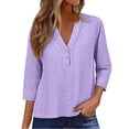 thumbnail image 2 of Purple Going Out Tops for Women Summer Tops for Women 2025 Trendy 3/4 Sleeve V Neck Eyelet Shirts Casual Holiday Vacation Blouses, 2 of 6