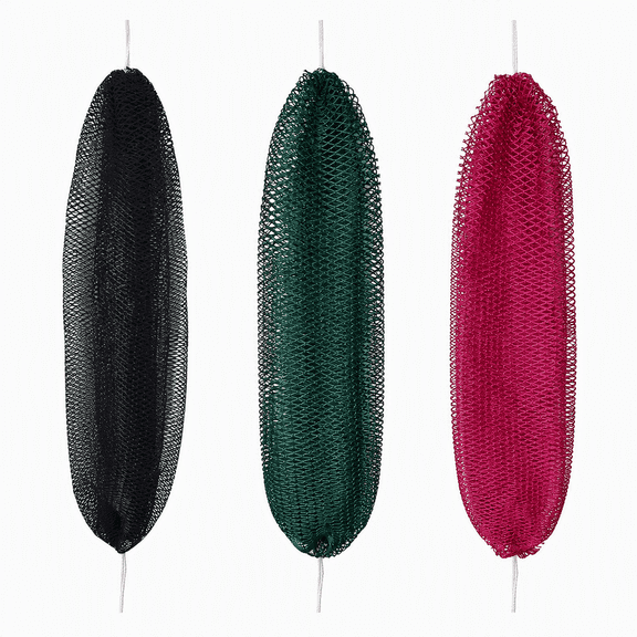 3 Pack Authentic African Net Sponge, 45" Stretch Exfoliating Bath Net Back Scrubber for Shower, Quick Dry Double-Knotted Body Loofah, Black