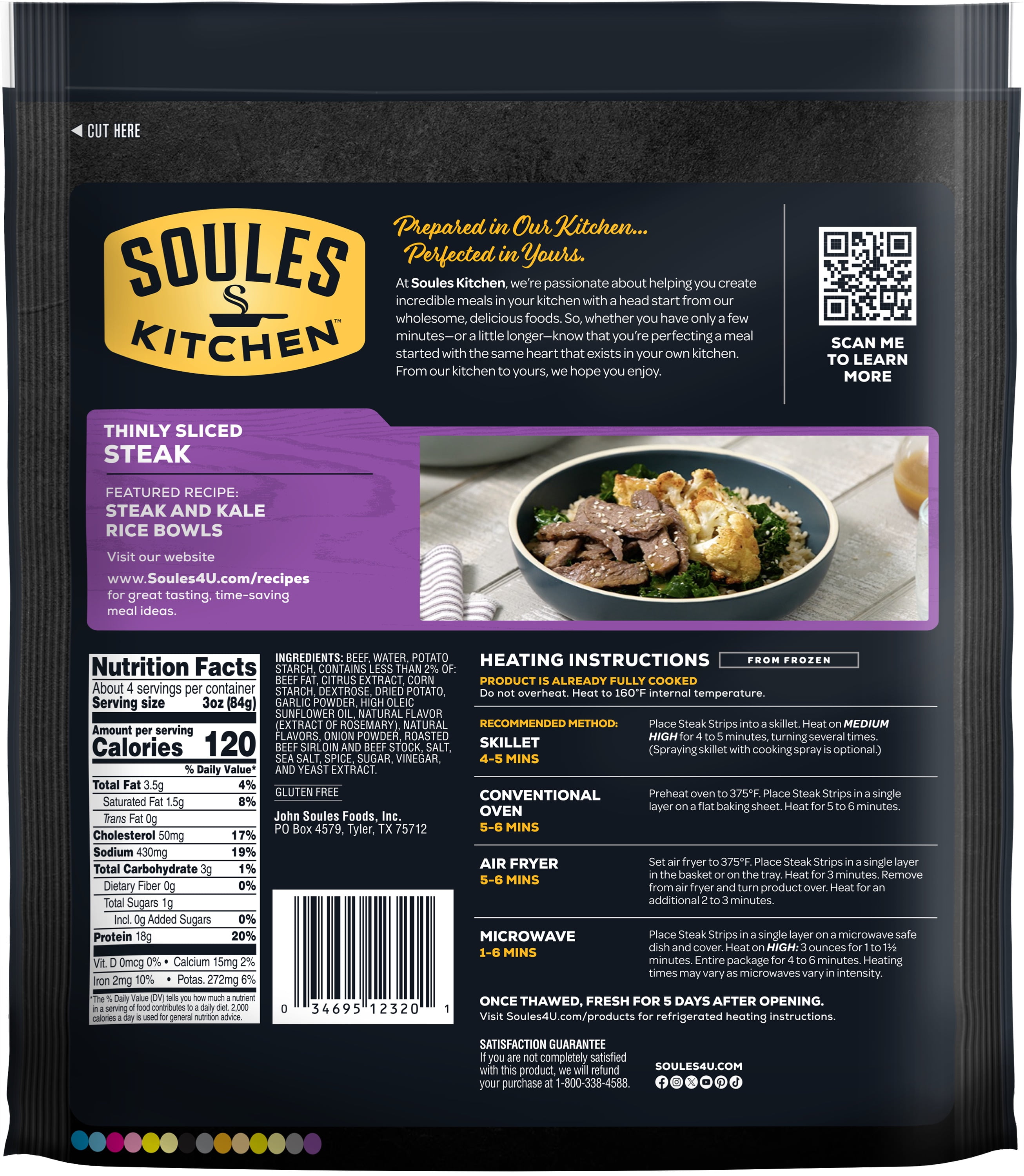 Soules Kitchen, Gluten-Free, No Hormones, Artfully Seasoned, Thinly Sliced Beef Strips, Fully Cookied, 12oz