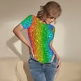 thumbnail image 5 of Fotbe Glitter Rainbow Women's Crew Neck Short Sleeves Bodysuit Tops Round Neck Slim Sleeveless Soft Comfortable Basic-Medium, 5 of 9