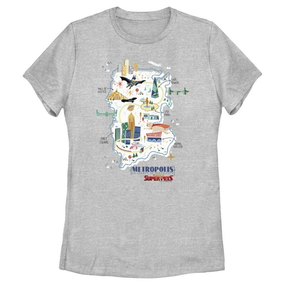 Women's DC League of Super-Pets Metropolis Map  Graphic Tee Athletic Heather Small