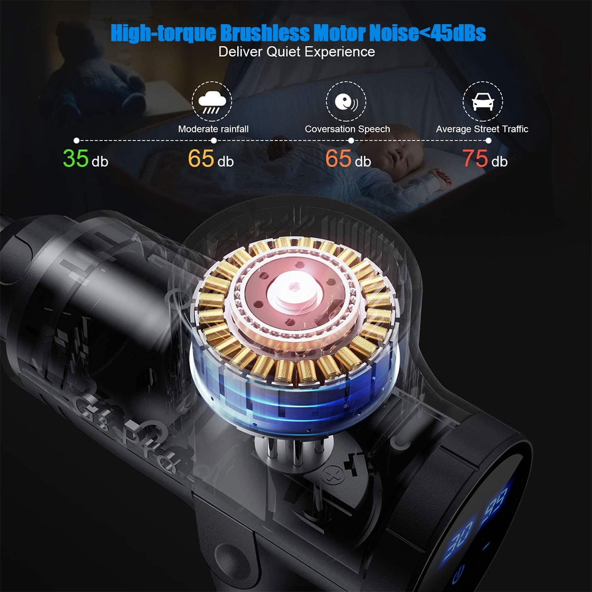 Telesport Percussion Massage Gun Deep Tissue Massager for Athletes,Handheld Body Massager for Pain Relief,Super Quiet Brushless Motor