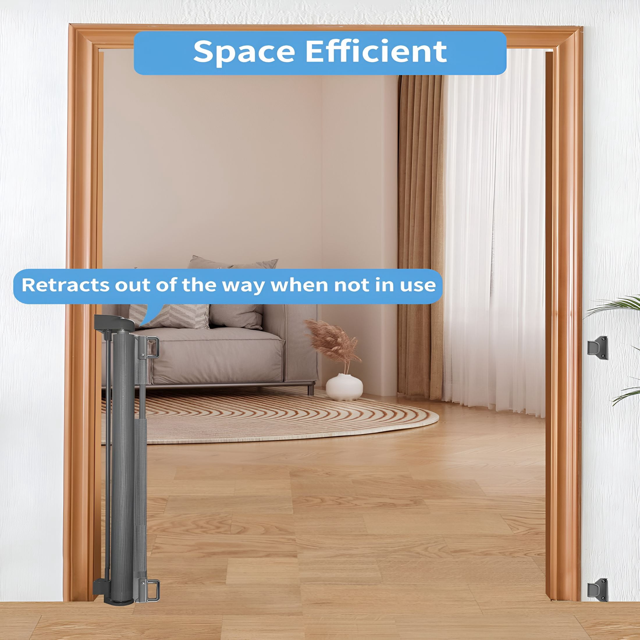 XIBUFE Retractable Baby Gate for Doorways and Stairs, Mesh Safety Gate for Pet, Indoor & Outdoor Use, One-Hand Operation, Easy Installation, 33.6" Tall, Expands to 55" Wide（Grey, 33.6"x55")