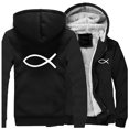 thumbnail image 2 of Sudadera gruesa de invierno 2024 para hombre, sudadera con capucha cristiana con diseño de pez Jesús, chaqueta con cremallera de marca, abrigo grueso de forro polar cálido, ropa de calle informal, 2 of 5