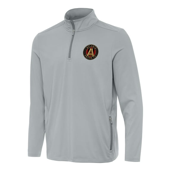 Men's Antigua Gray Atlanta United FC Perilous Quarter-Zip Pullover Top