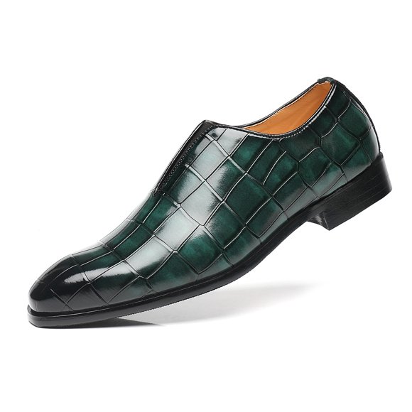 Santimon Men Dress Oxford Shoes Whole-Cut Slip On Crocodile Pattern Wedding Party Formal Shoes Green 7 US
