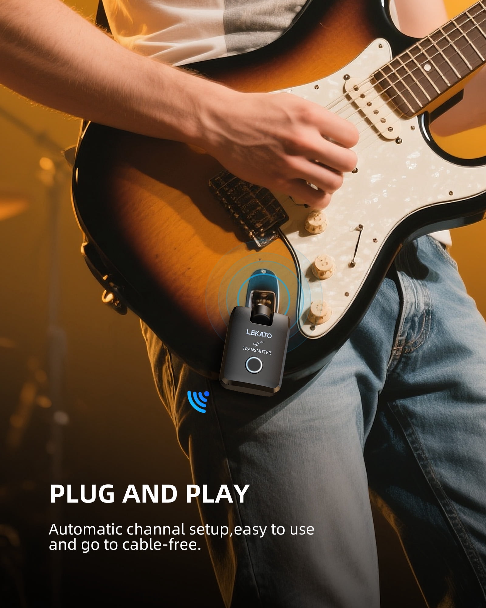 LEKATO WS-300 Wireless Guitar System with Charging Case 2.4 GHz Rechargeable Audio Wireless Guitar Transmitter Receiver High Fidelity Sound for Guitar Bass and Keyboard