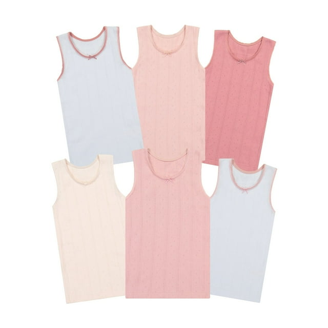 Buyless Fashion Camisoles Sans Étiquette pour Filles, Encolure Dégagée, Débardeurs en Coton avec Garniture et Bretelles (Lot de 6)