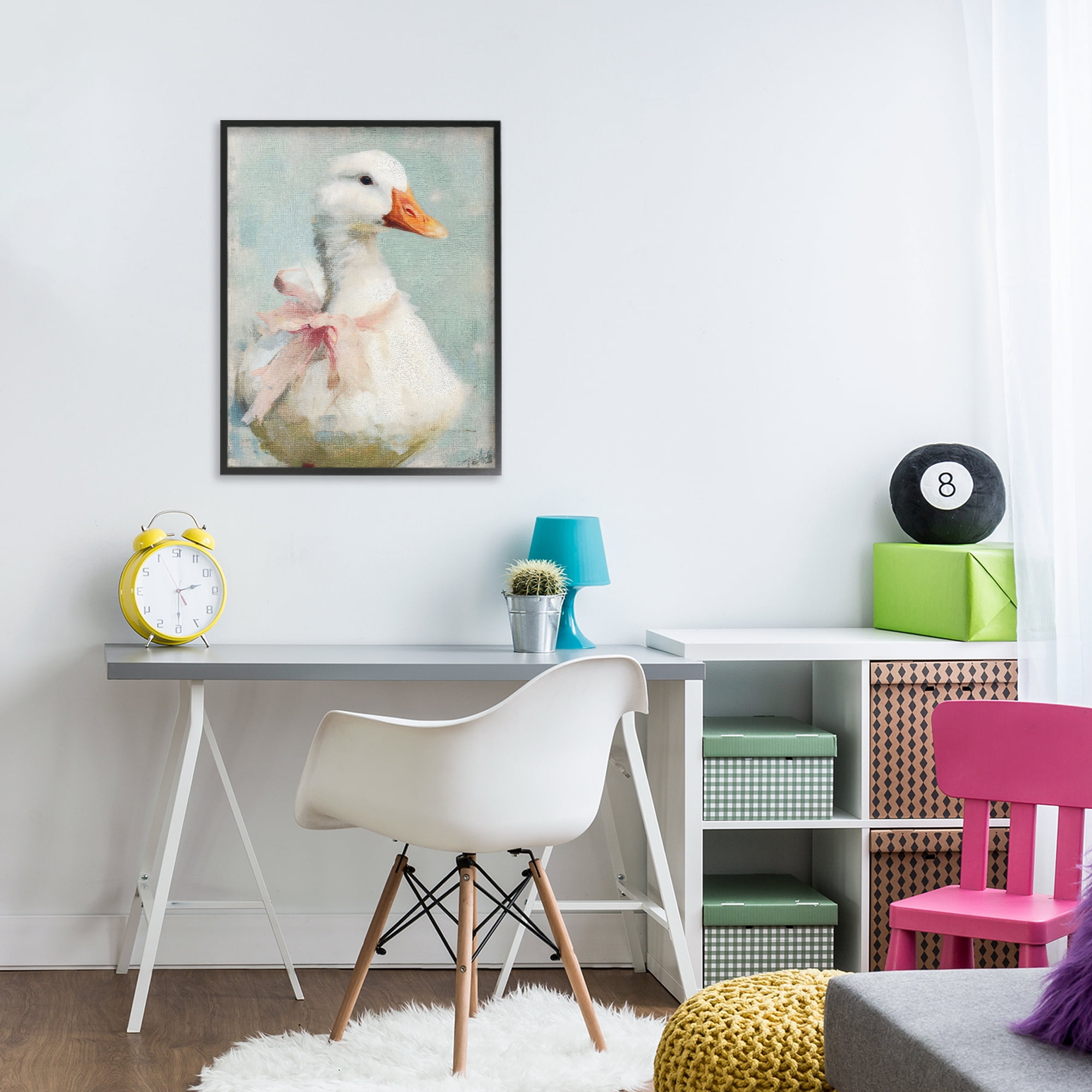 Stupell Industries Soft Pink Bow Goose Black Framed Giclee Art, design by LSR Design Studio