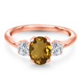 thumbnail image 3 of Gem Stone King 1.54 Ct Oval Whiskey Quartz G/H Lab Grown Diamond 18K Rose Gold Plated Silver Ring, 3 of 6