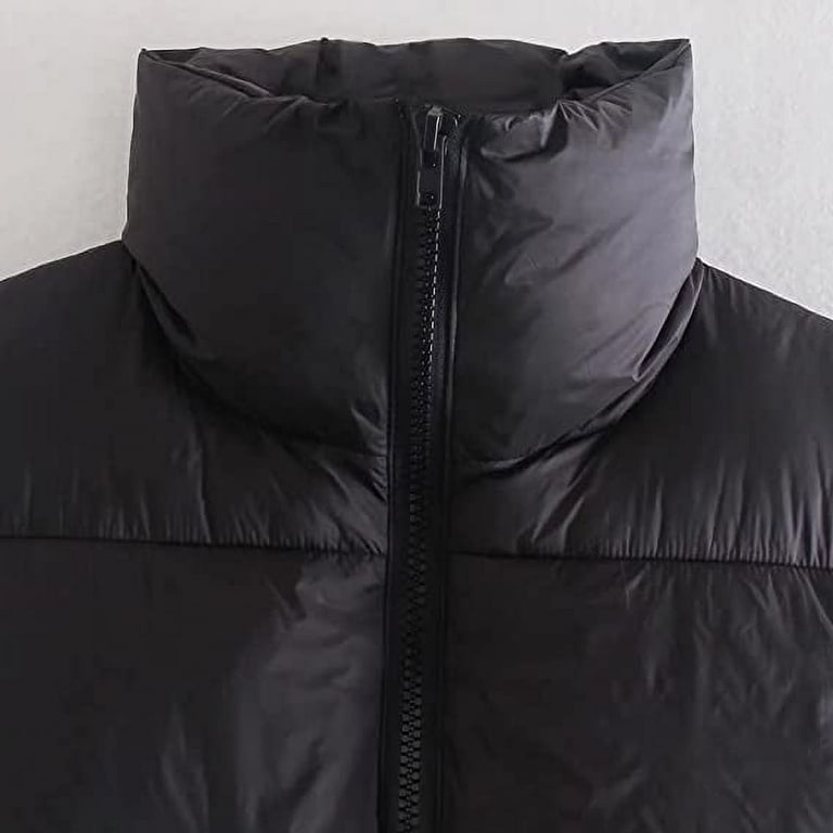 Hotian Women Winter Crop Puffer Vest Jacket Sleeveless