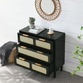 thumbnail image 3 of Rattan 3 Drawer Dresser, Modern Rattan Dresser Chest with Wide Drawers and Metal Handles, Farmhouse Wood Storage Chest for Bedroom, Living Room, Hallway, Entryway, Black, 3 of 8