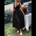 thumbnail image 4 of Vestido de Verano para Mujer, Sin Mangas, Cuello Cuadrado, Informal, para Playa, con Bolsillos, Tejido de Patchwork Fluido Negro S, 4 of 8