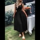 thumbnail image 4 of Vestido de Verano para Mujer, Sin Mangas, Cuello Cuadrado, Informal, para Playa, con Bolsillos, Tejido de Patchwork Fluido Negro M, 4 of 8
